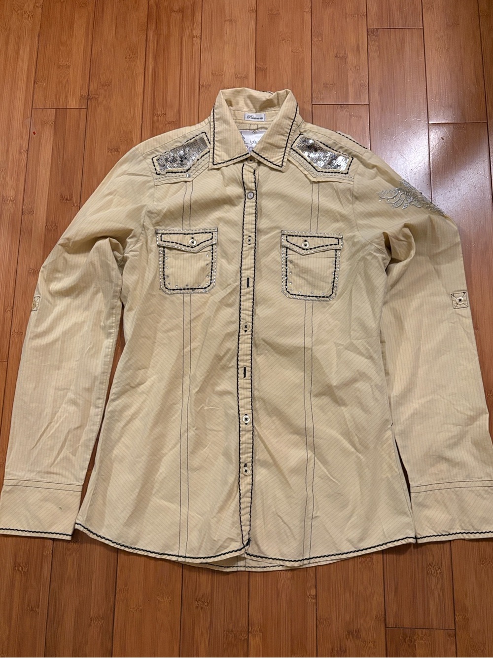 Woman’s Roar Cream Embellished Button-Down Shirt Jacket XL